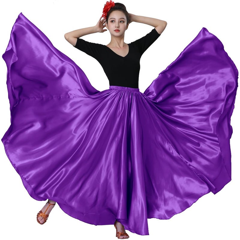 Sancan Women Full Ankle Length Retro Long Maxi Skirt for Dance Gypsy Costume Church Praise Worship Celebration Party Cosplay (Purple) - Image 1